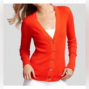 Tory Burch Red Button Down Ribbed Sweater